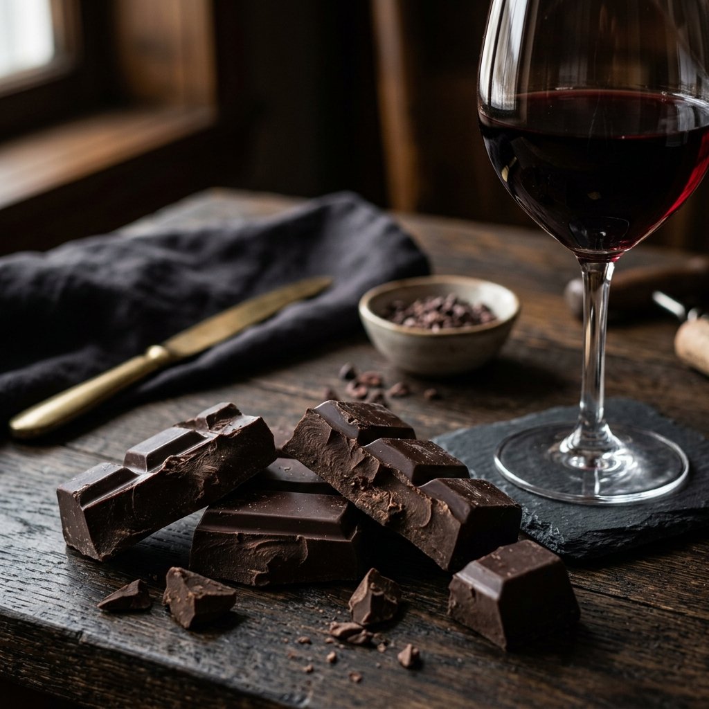 80% Intense Dark Chocolate paired with Red Wine